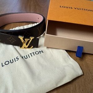 Louis Vuitton Monogram Reversible Belt with Pink Interior and Gold LV Buckle